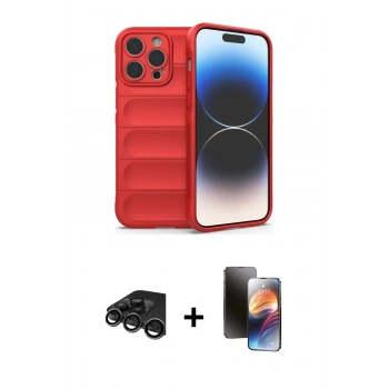 MARSİLYAN™- iPhone 15 Pro Max Kılıf Atlas Koleksiyonu - Siyah 3D Antistatik Mat Seramik Nano Ekran Koruyucu + Raze Metal Kamera Lens - TMGI