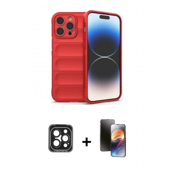MARSİLYAN™- iPhone 15 Pro Max Kılıf Atlas Koleksiyonu - Siyah 3D Antistatik Mat Seramik Nano Ekran Koruyucu + PVD Metal Kamera Lens - SH