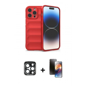 MARSİLYAN™- iPhone 15 Pro Max Kılıf Atlas Koleksiyonu - Siyah 3D Antistatik Mat Seramik Nano Ekran Koruyucu + PVD Metal Kamera Lens - LT