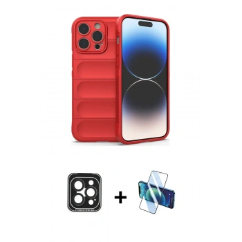 MARSİLYAN™- iPhone 15 Pro Max Kılıf Atlas Koleksiyonu - Siyah 3D Antistatik Seramik Nano Ekran Koruyucu + PVD Metal Kamera Lens - SH