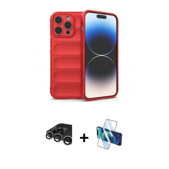 MARSİLYAN™- iPhone 15 Pro Max Kılıf Atlas Koleksiyonu - Siyah 3D Antistatik Seramik Nano Ekran Koruyucu + Raze Metal Kamera Lens - GS