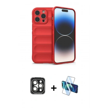 MARSİLYAN™- iPhone 15 Pro Max Kılıf Atlas Koleksiyonu - Siyah 3D Antistatik Seramik Nano Ekran Koruyucu + PVD Metal Kamera Lens - GI