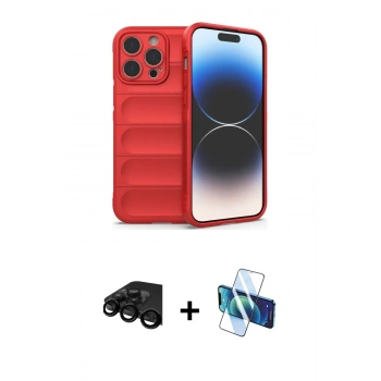 MARSİLYAN™- iPhone 15 Pro Max Kılıf Atlas Koleksiyonu - Siyah 3D Antistatik Seramik Nano Ekran Koruyucu + Raze Metal Kamera Lens - SH