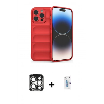 MARSİLYAN™- iPhone 15 Pro Max Kılıf Atlas Koleksiyonu - Siyah Bilvis 0.18mm Plus Cam Ekran Koruyucu + PVD Metal Kamera Lens - GS