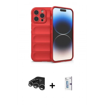 MARSİLYAN™- iPhone 15 Pro Max Kılıf Atlas Koleksiyonu - Siyah Bilvis 0.18mm Plus Cam Ekran Koruyucu + Raze Metal Kamera Lens - GS
