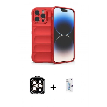 MARSİLYAN™- iPhone 15 Pro Max Kılıf Atlas Koleksiyonu - Siyah Bilvis 0.18mm Plus Cam Ekran Koruyucu + PVD Metal Kamera Lens - TU