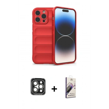 MARSİLYAN™- iPhone 15 Pro Max Kılıf Atlas Koleksiyonu - Siyah Bilvis 3D Mat Cam Ekran Koruyucu + PVD Metal Kamera Lens - GI
