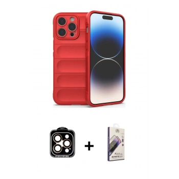 MARSİLYAN™- iPhone 15 Pro Max Kılıf Atlas Koleksiyonu - Siyah Bilvis 3D Mat Cam Ekran Koruyucu + PVD Metal Kamera Lens - TU