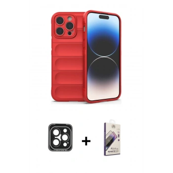 MARSİLYAN™- iPhone 15 Pro Max Kılıf Atlas Koleksiyonu - Siyah Bilvis 3D Mat Cam Ekran Koruyucu + PVD Metal Kamera Lens - SH
