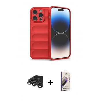MARSİLYAN™- iPhone 15 Pro Max Kılıf Atlas Koleksiyonu - Siyah Bilvis 3D Mat Cam Ekran Koruyucu + Raze Metal Kamera Lens - TMGI