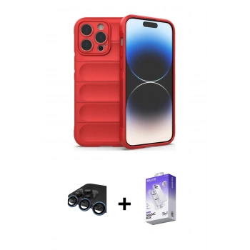 MARSİLYAN™- iPhone 15 Pro Max Kılıf Atlas Koleksiyonu - Siyah Bilvis 5in1 3D Magic Cam Ekran Koruyucu + Raze Metal Kamera Lens - LT