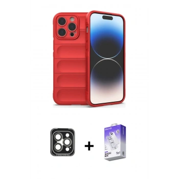 MARSİLYAN™- iPhone 15 Pro Max Kılıf Atlas Koleksiyonu - Siyah Bilvis 5in1 3D Magic Cam Ekran Koruyucu + PVD Metal Kamera Lens - GI