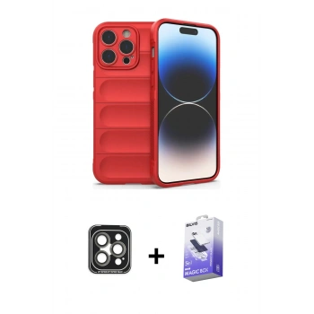 MARSİLYAN™- iPhone 15 Pro Max Kılıf Atlas Koleksiyonu - Siyah Bilvis 5in1 5D Magic Hayalet Cam Ekran Koruyucu + PVD Metal Kamera Lens - GI