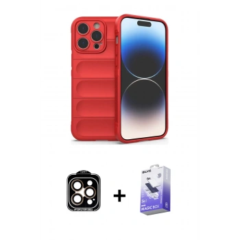 MARSİLYAN™- iPhone 15 Pro Max Kılıf Atlas Koleksiyonu - Siyah Bilvis 5in1 5D Magic Hayalet Cam Ekran Koruyucu + PVD Metal Kamera Lens - TU