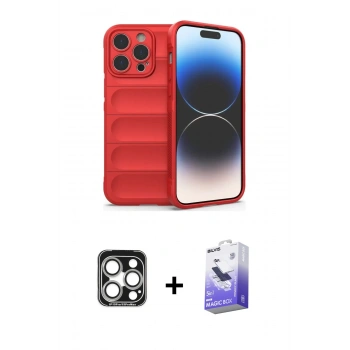 MARSİLYAN™- iPhone 15 Pro Max Kılıf Atlas Koleksiyonu - Siyah Bilvis 5in1 5D Magic Hayalet Cam Ekran Koruyucu + PVD Metal Kamera Lens - GS