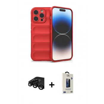 MARSİLYAN™- iPhone 15 Pro Max Kılıf Atlas Koleksiyonu - Siyah Bilvis Hayalet Cam Ekran Koruyucu + Raze Metal Kamera Lens - SH