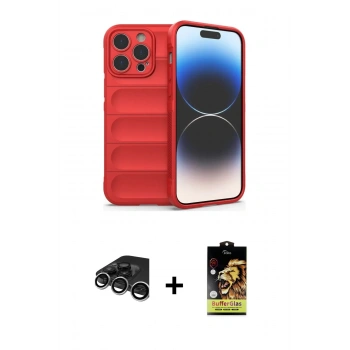 MARSİLYAN™- iPhone 15 Pro Max Kılıf Atlas Koleksiyonu - Siyah Buffer Cam Ekran Koruyucu + Raze Metal Kamera Lens - GS