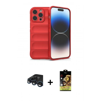 MARSİLYAN™- iPhone 15 Pro Max Kılıf Atlas Koleksiyonu - Siyah Buffer Cam Ekran Koruyucu + Raze Metal Kamera Lens - LT