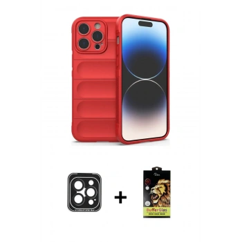 MARSİLYAN™- iPhone 15 Pro Max Kılıf Atlas Koleksiyonu - Siyah Buffer Cam Ekran Koruyucu + PVD Metal Kamera Lens - SH