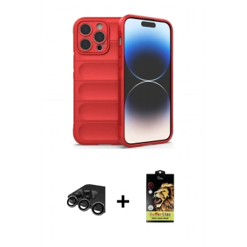 MARSİLYAN™- iPhone 15 Pro Max Kılıf Atlas Koleksiyonu - Siyah Buffer Cam Ekran Koruyucu + Raze Metal Kamera Lens - TMGI