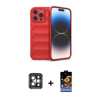 MARSİLYAN™- iPhone 15 Pro Max Kılıf Atlas Koleksiyonu - Siyah Buffer Hayalet Cam Ekran Koruyucu + PVD Metal Kamera Lens - GI