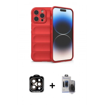 MARSİLYAN™- iPhone 15 Pro Max Kılıf Atlas Koleksiyonu - Siyah Vanessa Magic Hayalet Cam + PVD Metal Kamera Lens - TU