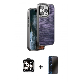 MARSİLYAN™- iPhone 15 Pro Max Kılıf Atlas Minimal Özel Seri - Siyah 3D Antistatik Hayalet Cam Ekran Koruyucu + PVD Metal Kamera Lens - TU