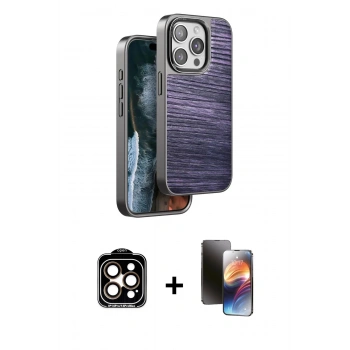 MARSİLYAN™- iPhone 15 Pro Max Kılıf Atlas Minimal Özel Seri - Siyah 3D Antistatik Mat Seramik Nano Ekran Koruyucu + PVD Metal Kamera Lens - TU