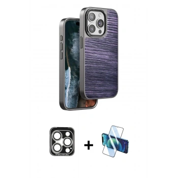 MARSİLYAN™- iPhone 15 Pro Max Kılıf Atlas Minimal Özel Seri - Siyah 3D Antistatik Seramik Nano Ekran Koruyucu + PVD Metal Kamera Lens - GS