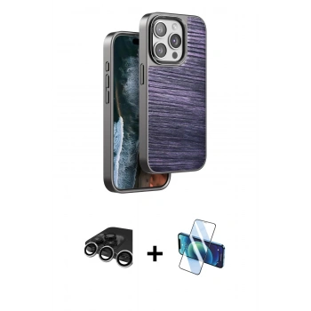 MARSİLYAN™- iPhone 15 Pro Max Kılıf Atlas Minimal Özel Seri - Siyah 3D Antistatik Seramik Nano Ekran Koruyucu + Raze Metal Kamera Lens - GS