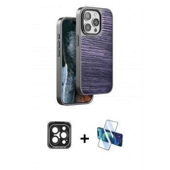 MARSİLYAN™- iPhone 15 Pro Max Kılıf Atlas Minimal Özel Seri - Siyah 3D Antistatik Seramik Nano Ekran Koruyucu + PVD Metal Kamera Lens - SH