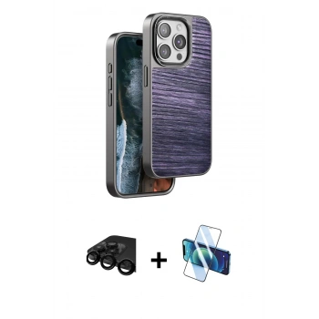 MARSİLYAN™- iPhone 15 Pro Max Kılıf Atlas Minimal Özel Seri - Siyah 3D Antistatik Seramik Nano Ekran Koruyucu + Raze Metal Kamera Lens - SH