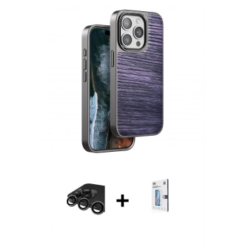 MARSİLYAN™- iPhone 15 Pro Max Kılıf Atlas Minimal Özel Seri - Siyah Bilvis 0.18mm Plus Cam Ekran Koruyucu + Raze Metal Kamera Lens - TMGI