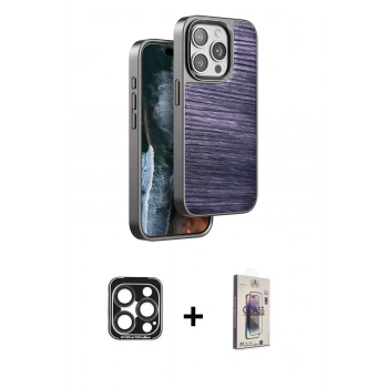 MARSİLYAN™- iPhone 15 Pro Max Kılıf Atlas Minimal Özel Seri - Siyah Bilvis 3D Cam Ekran Koruyucu + PVD Metal Kamera Lens - LT
