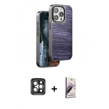 MARSİLYAN™- iPhone 15 Pro Max Kılıf Atlas Minimal Özel Seri - Siyah Bilvis 3D Mat Cam Ekran Koruyucu + PVD Metal Kamera Lens - GI