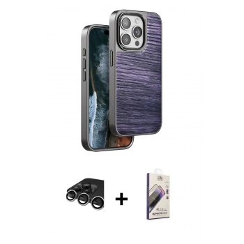 MARSİLYAN™- iPhone 15 Pro Max Kılıf Atlas Minimal Özel Seri - Siyah Bilvis 3D Mat Cam Ekran Koruyucu + Raze Metal Kamera Lens - GS