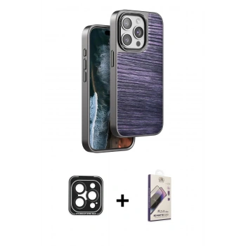 MARSİLYAN™- iPhone 15 Pro Max Kılıf Atlas Minimal Özel Seri - Siyah Bilvis 3D Mat Cam Ekran Koruyucu + PVD Metal Kamera Lens - SH