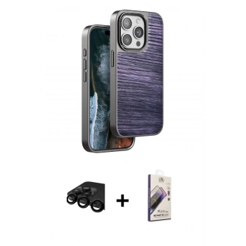 MARSİLYAN™- iPhone 15 Pro Max Kılıf Atlas Minimal Özel Seri - Siyah Bilvis 3D Mat Cam Ekran Koruyucu + Raze Metal Kamera Lens - SH