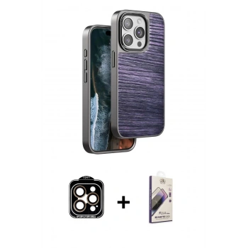 MARSİLYAN™- iPhone 15 Pro Max Kılıf Atlas Minimal Özel Seri - Siyah Bilvis 3D Mat Cam Ekran Koruyucu + PVD Metal Kamera Lens - TU