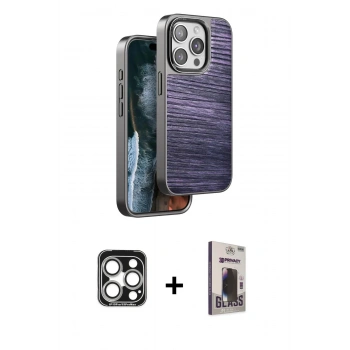 MARSİLYAN™- iPhone 15 Pro Max Kılıf Atlas Minimal Özel Seri - Siyah Bilvis Hayalet Cam Ekran Koruyucu + PVD Metal Kamera Lens - GS