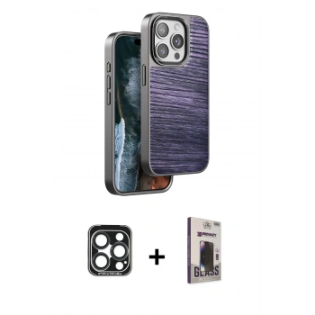 MARSİLYAN™- iPhone 15 Pro Max Kılıf Atlas Minimal Özel Seri - Siyah Bilvis Hayalet Cam Ekran Koruyucu + PVD Metal Kamera Lens - LT
