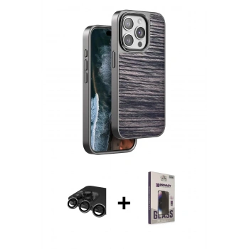MARSİLYAN™- iPhone 15 Pro Max Kılıf Atlas Minimal Özel Seri - Siyah Bilvis Hayalet Cam Ekran Koruyucu + Raze Metal Kamera Lens - TMGI