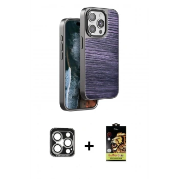 MARSİLYAN™- iPhone 15 Pro Max Kılıf Atlas Minimal Özel Seri - Siyah Buffer Cam Ekran Koruyucu + PVD Metal Kamera Lens - GS