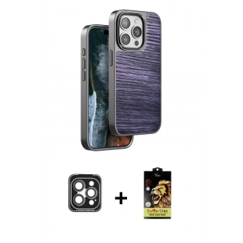 MARSİLYAN™- iPhone 15 Pro Max Kılıf Atlas Minimal Özel Seri - Siyah Buffer Cam Ekran Koruyucu + PVD Metal Kamera Lens - GI