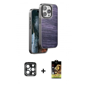 MARSİLYAN™- iPhone 15 Pro Max Kılıf Atlas Minimal Özel Seri - Siyah Buffer Cam Ekran Koruyucu + PVD Metal Kamera Lens - LT