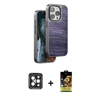 MARSİLYAN™- iPhone 15 Pro Max Kılıf Atlas Minimal Özel Seri - Siyah Buffer Cam Ekran Koruyucu + PVD Metal Kamera Lens - SH