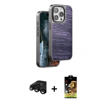 MARSİLYAN™- iPhone 15 Pro Max Kılıf Atlas Minimal Özel Seri - Siyah Buffer Cam Ekran Koruyucu + Raze Metal Kamera Lens - SH