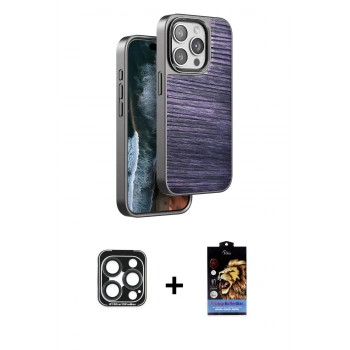 MARSİLYAN™- iPhone 15 Pro Max Kılıf Atlas Minimal Özel Seri - Siyah Buffer Hayalet Cam Ekran Koruyucu + PVD Metal Kamera Lens - LT