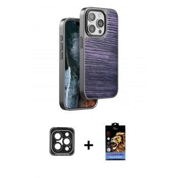 MARSİLYAN™- iPhone 15 Pro Max Kılıf Atlas Minimal Özel Seri - Siyah Buffer Hayalet Cam Ekran Koruyucu + PVD Metal Kamera Lens - SH