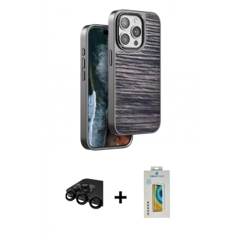 MARSİLYAN™- iPhone 15 Pro Max Kılıf Atlas Minimal Özel Seri - Siyah Polymer Nano Ekran Koruyucu + Raze Metal Kamera Lens - SH